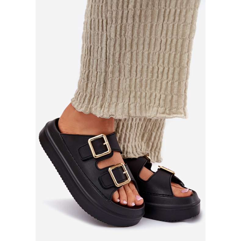 Inna Damenflip flops auf der Plattform mit goldenen Klemmen schwarz 1