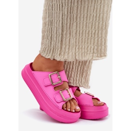 Inna Flip Flops für Frauen auf der Plattform mit goldenen Schnallen Fuchsia rosa 1