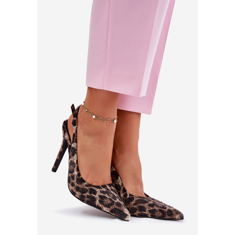 Inna Dekorierte Sandalen auf einem Pin Beige und schwarzen Leopardendruck 1