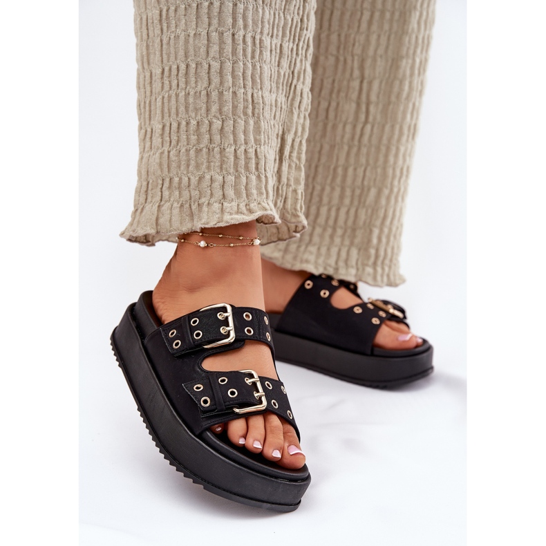 Inna Damenflip flops mit Klemmen auf der Plattform schwarz 2