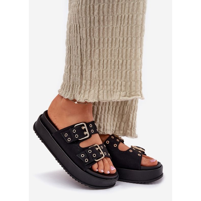 Inna Damenflip flops mit Klemmen auf der Plattform schwarz 1