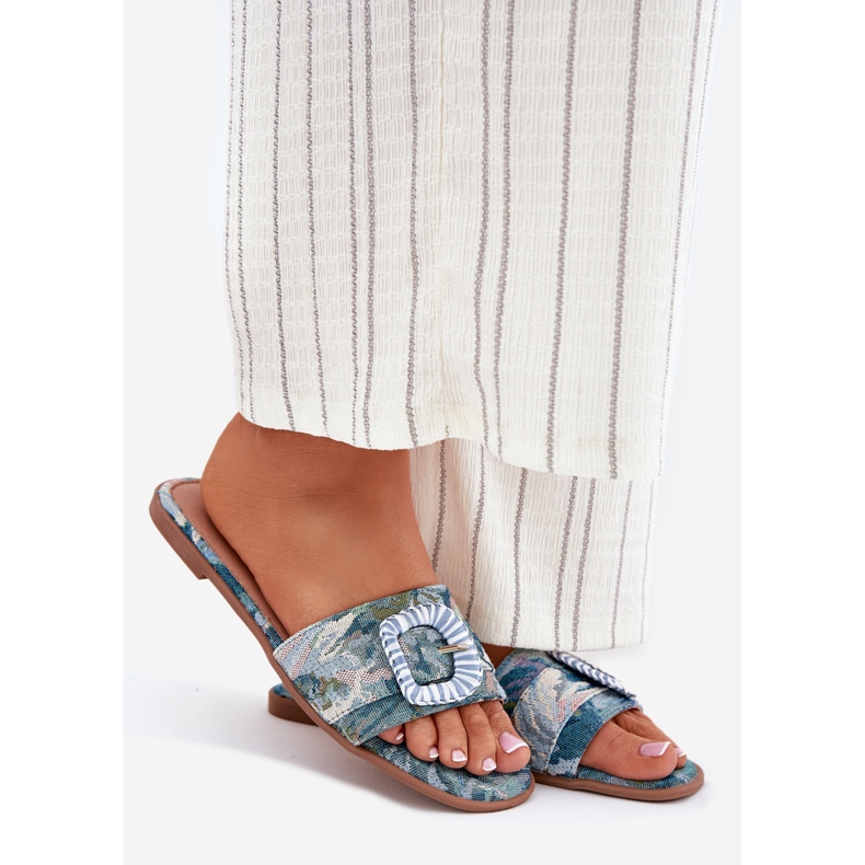 Inna Flat -Frauen -Flip -Flops mit einer dekorativen blauen Schnalle 1