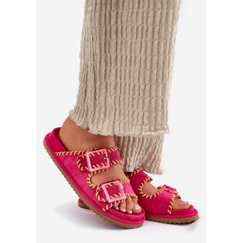 Inna Damenflip flops mit Schnallen und einem dekorativen Saum der Fuchsia rosa 1