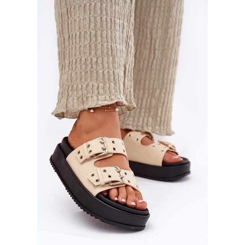 Inna Damenflip flops mit Schnallen auf der Plattform Beige 2