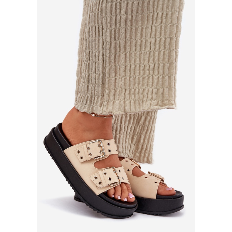 Inna Damenflip flops mit Schnallen auf der Plattform Beige 1