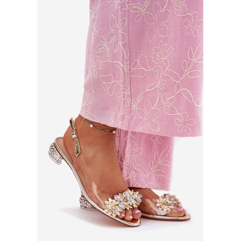 S.Barski Transparente Sandalen mit niedrigem Haken mit MR51-709 Dekoration golden 1