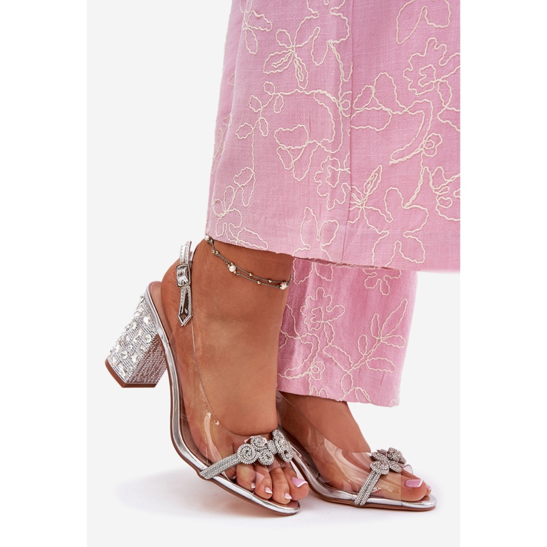 S.Barski Transparente Sandalen auf dem MR51-705 Silberpfosten silber- 1