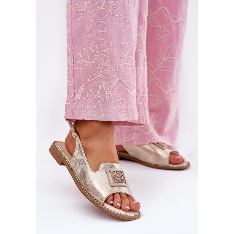 S.Barski Elegante Frauen flache Sandalen mit einer Verzierung von S. Barski KV51-082 Gold golden 2