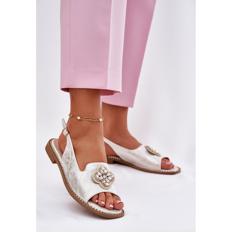 S.Barski Frauensandalen mit flachem Haken mit einem dekorativen Detail S. Barski Kv51-080 Silber silber- 2