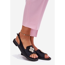 S.Barski Frauensandalen mit flacher Übernahme mit einem dekorativen Detail S. Barski Kv51-080 Schwarz 1