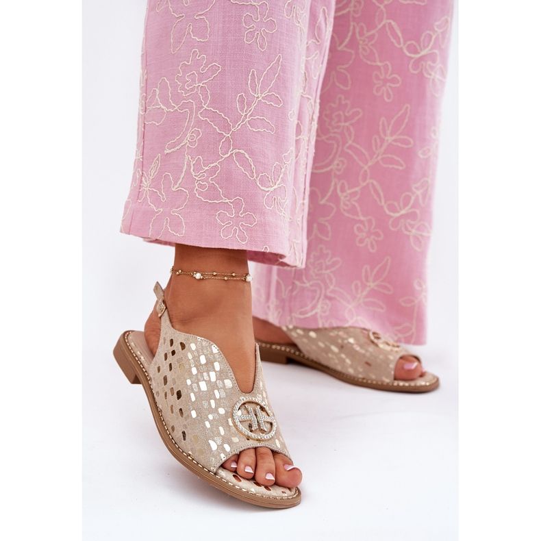 S.Barski Ledersandalen mit flachem Haken mit einer Verzierung von S. Barski KV51-094 PLN golden 2