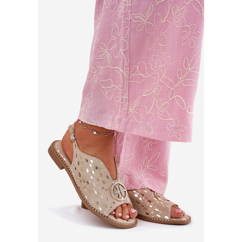 S.Barski Ledersandalen mit flachem Haken mit einer Verzierung von S. Barski KV51-094 PLN golden 1