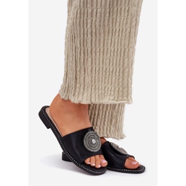 S.Barski Flatheeled-Flip-Flops für Frauen mit einem Ornament S. Barski Kv51-013 Schwarz 1