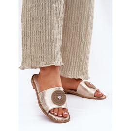 S.Barski Flatheeled-Flip-Flops für Frauen mit einer Verzierung von S. Barski KV51-013 Zloty golden 2