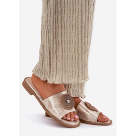 S.Barski Flatheeled-Flip-Flops für Frauen mit einer Verzierung von S. Barski KV51-013 Zloty golden 1