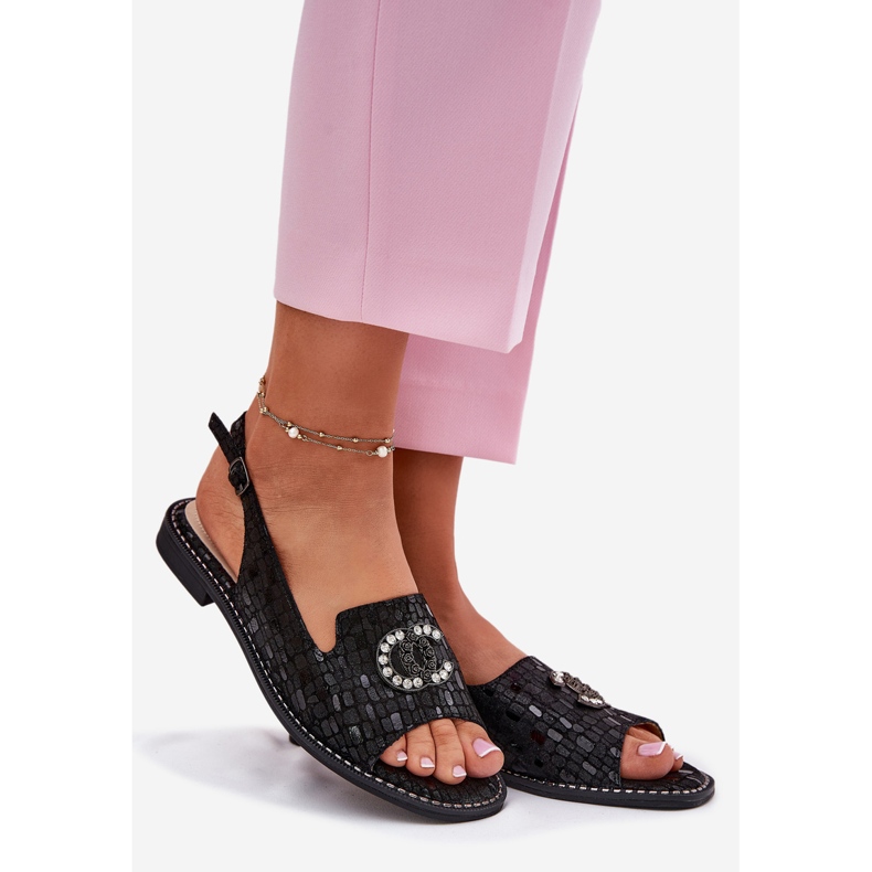 S.Barski Ledersandalen mit flachem Hubieren S. Barski Kv51-096 Schwarz 1