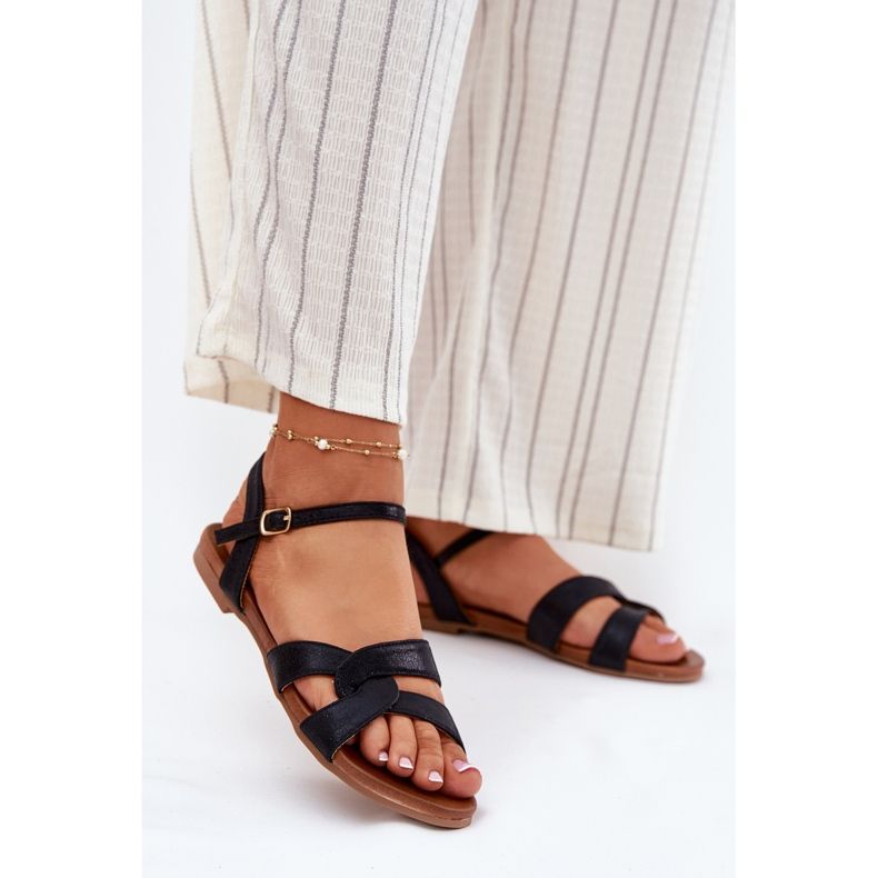 S.Barski Flache glänzende Frauen Sandalen S. Barski Kv51-022 Schwarz 2