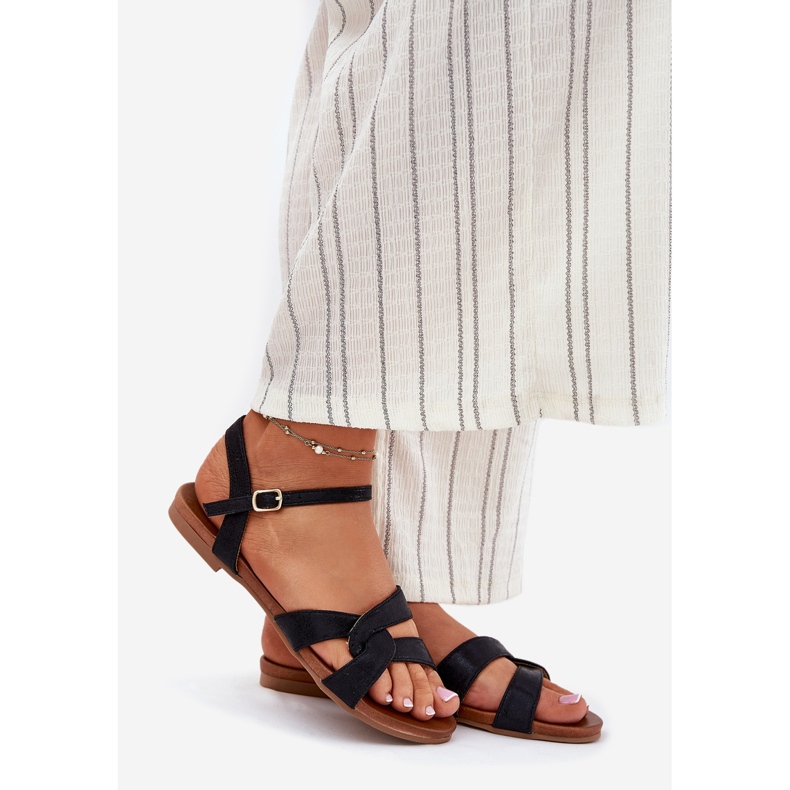 S.Barski Flache glänzende Frauen Sandalen S. Barski Kv51-022 Schwarz 1