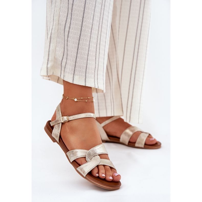 S.Barski Flache glänzende Frauen Sandalen S. Barski Kv51-022 Gold golden 2