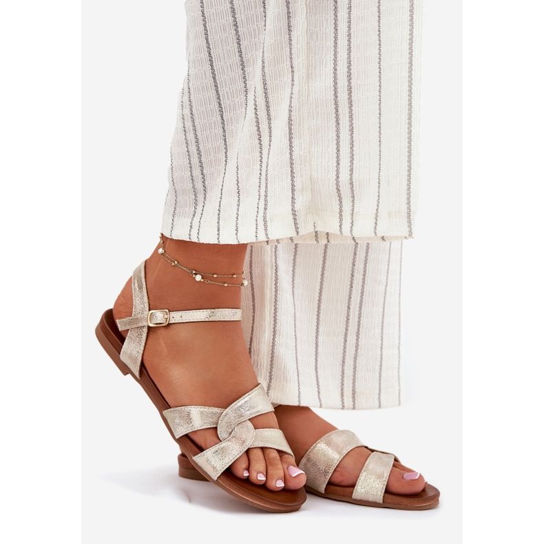 S.Barski Flache glänzende Frauen Sandalen S. Barski Kv51-022 Gold golden 1