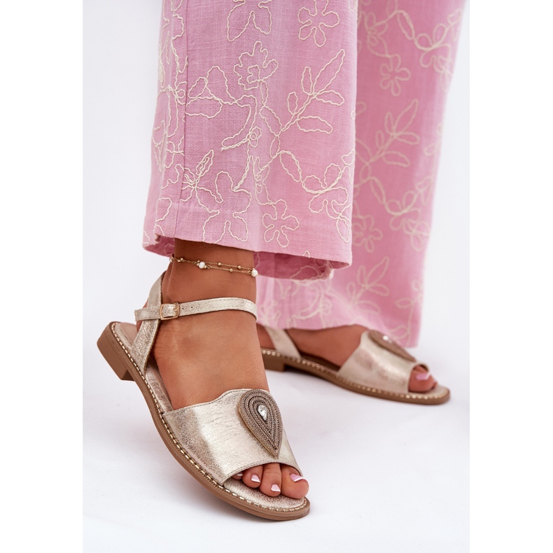 S.Barski Sandalen mit Frauen mit flachem Hub mit einer Verzierung von S. Barski KV51-098 Zloty golden 2