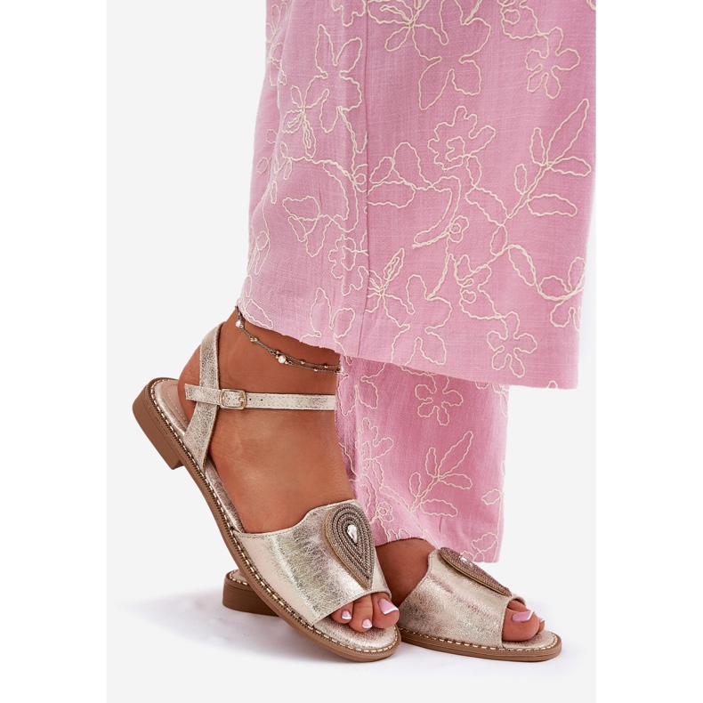 S.Barski Sandalen mit Frauen mit flachem Hub mit einer Verzierung von S. Barski KV51-098 Zloty golden 1