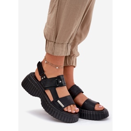 EVento Frauen Ledersandalen auf der Plattform schwarz 1