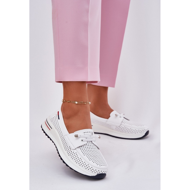 EVento Damen -Lederschuhe auf der Plattform offene Arbeiten weiß 2