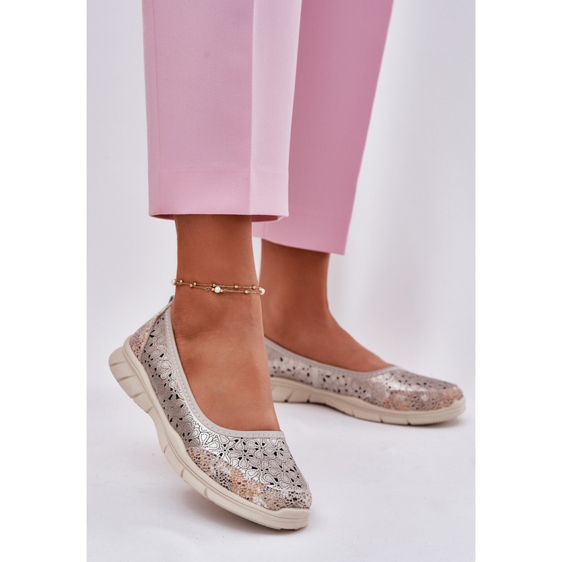 EVento Leder Openwork Light Ballerin Golden Ballerinas 2