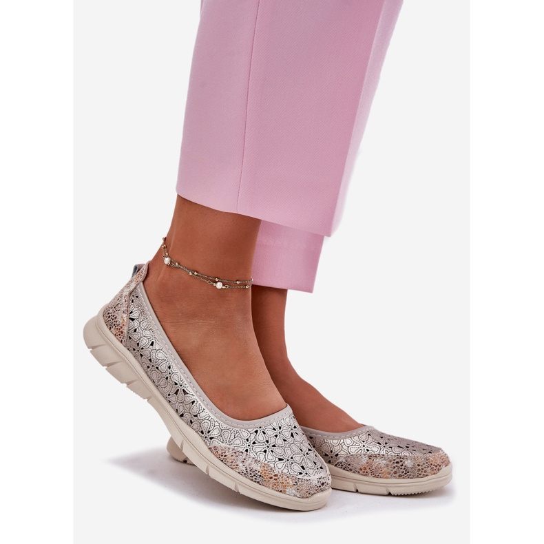 EVento Leder Openwork Light Ballerin Golden Ballerinas 1