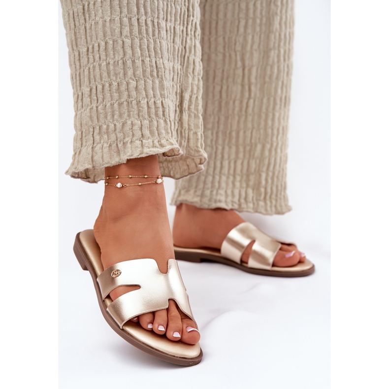 EVento Frauen flache Klappen mit ökologischem Leder goldenes Leder 2