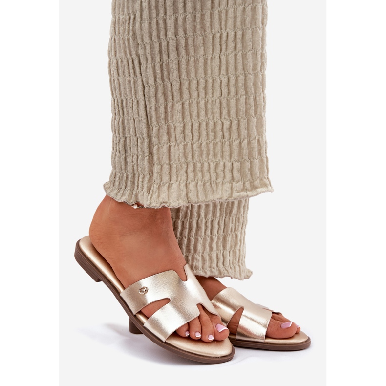 EVento Frauen flache Klappen mit ökologischem Leder goldenes Leder 1