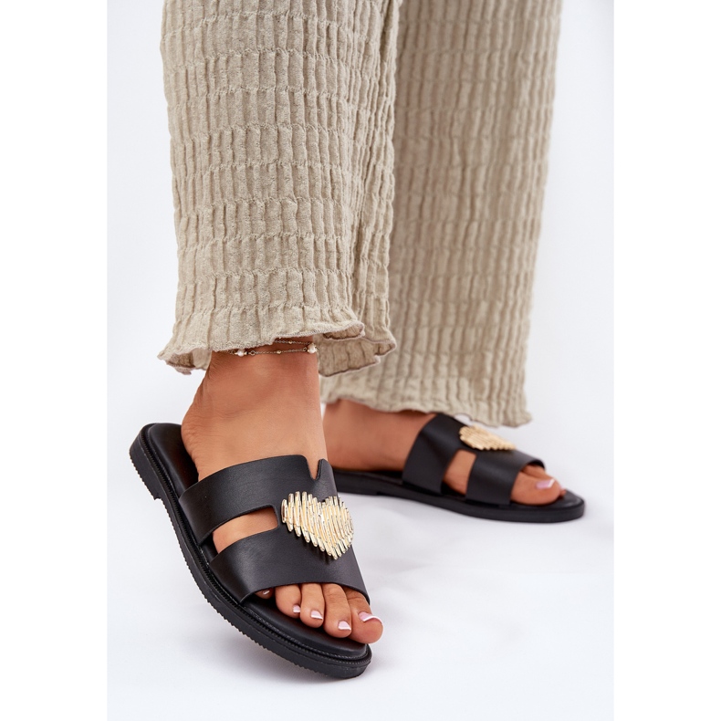 EVento Flach -geköpfte Frauenflip -Flops mit einer goldenen Dekoration schwarz 2