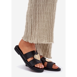 EVento Flach -geköpfte Frauenflip -Flops mit einer goldenen Dekoration schwarz 1