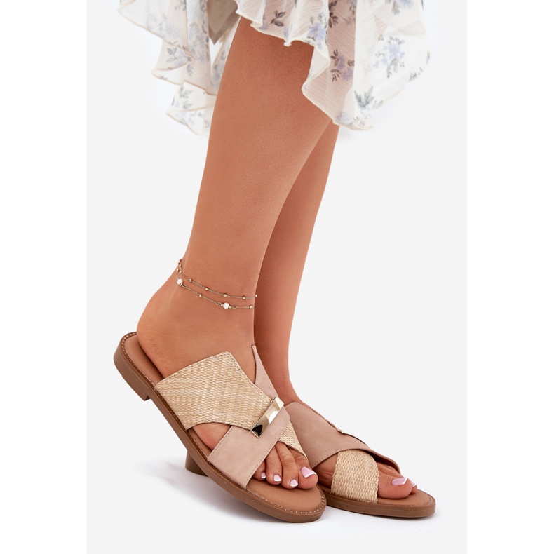 Frauen flache Absätze mit einem dekorativen Vinceza 17385 Beige 1