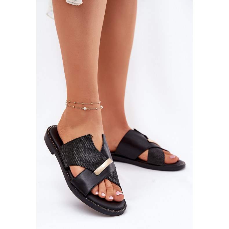 Frauen flache Absätze mit einem dekorativen Vinceza 17385 Schwarzes Detail 2