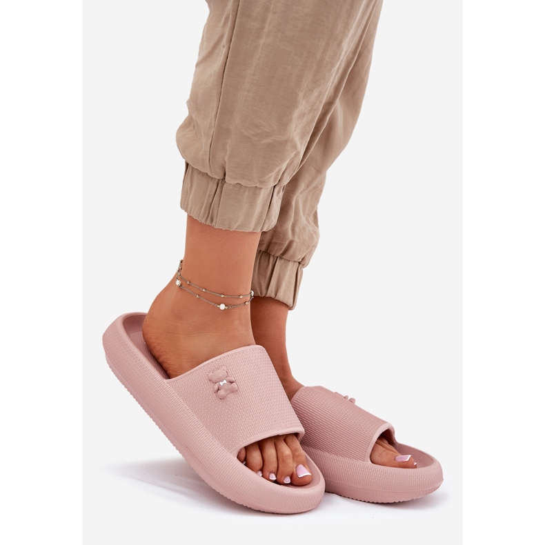 Frauenschaumflip Flops auf der Plattform mit einem Vinceza Teddybär 75210 Pink rosa 1