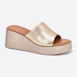 Inna Damenflip flops auf einem Keil Eco Leder golden 4