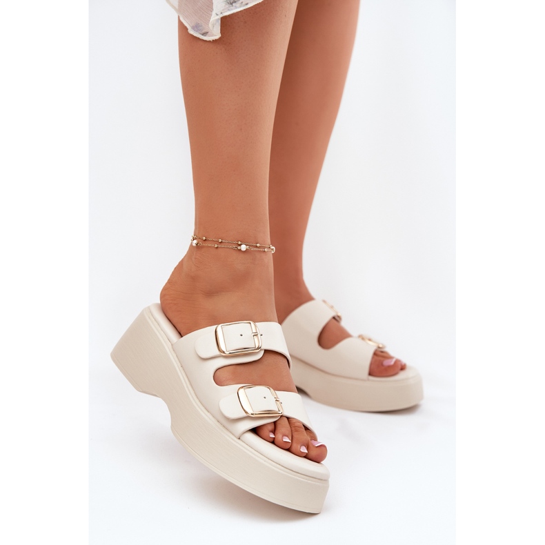 Inna Frauenflip -Flops auf Keil und Plattform mit Lichtklammern gebettet beige 2