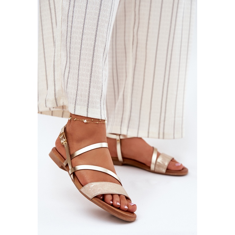 Maciejka-Frauen-Ledersandalen mit flach hyteriert golden 2