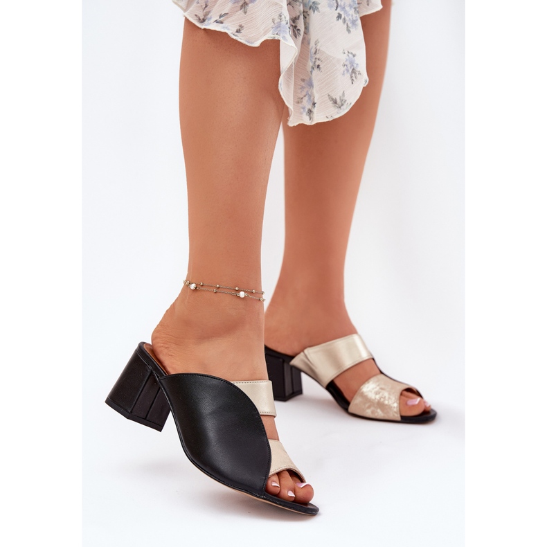 Damen-Leder-Hausschuhe auf dem Maciejka Post 06943-25 Schwarz und Gold 2