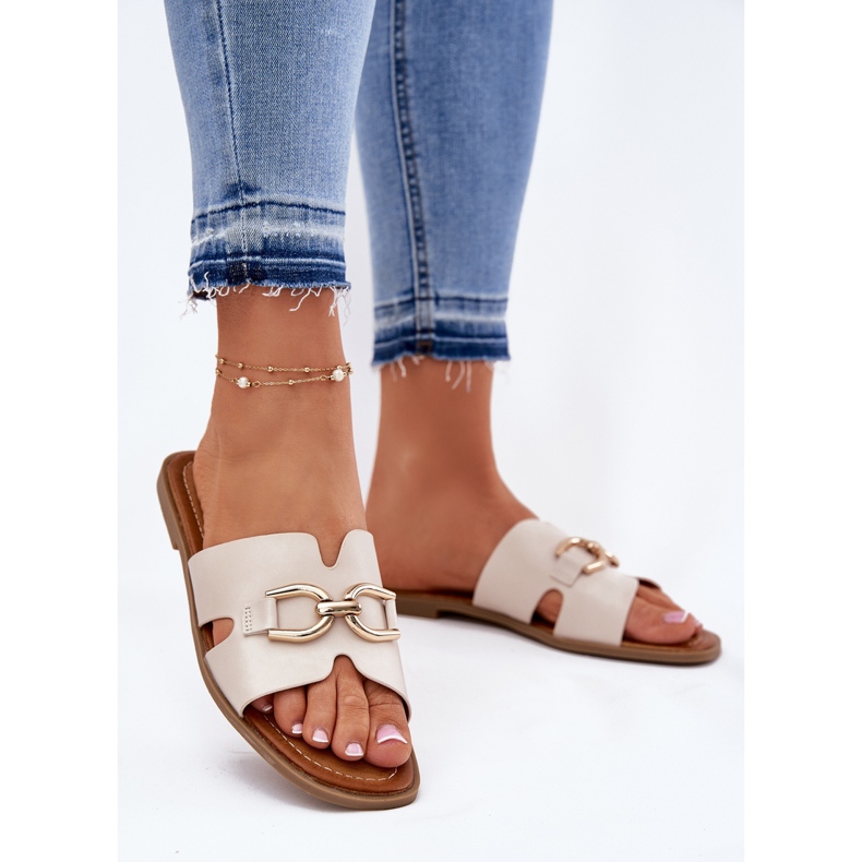 EVento Frauen flache Flip Flops mit dekorativem Detail Beige 2