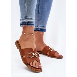 EVento Frauen flache Flip Flops mit einem dekorativen Kameldetail braun 2