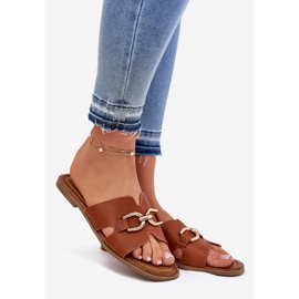 EVento Frauen flache Flip Flops mit einem dekorativen Kameldetail braun 1