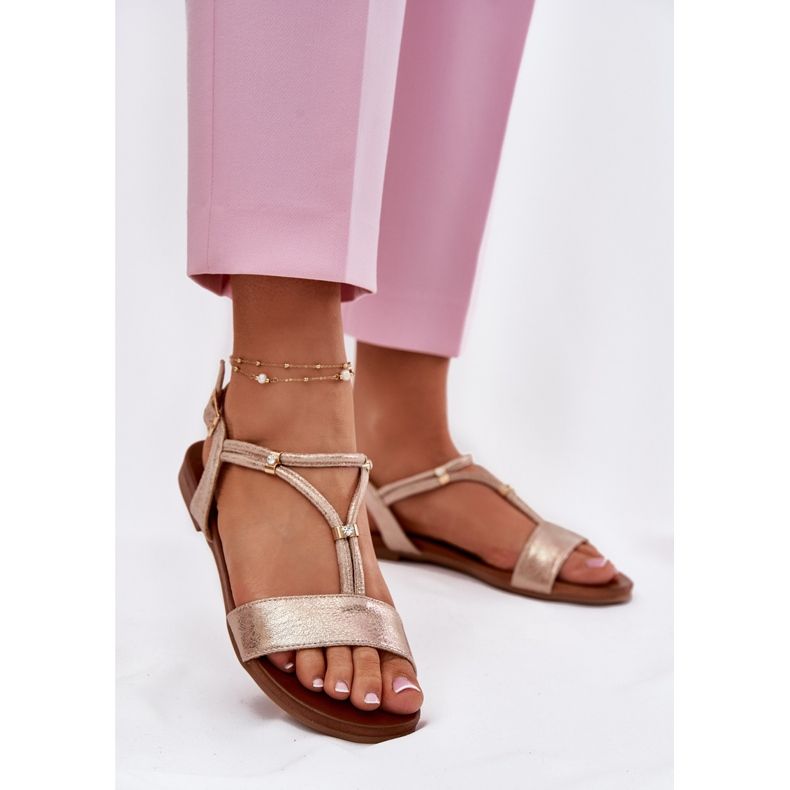 S.Barski Frauen flache Sandalen mit Streifen S. Barski Kv51-120 Pink Gold golden 2