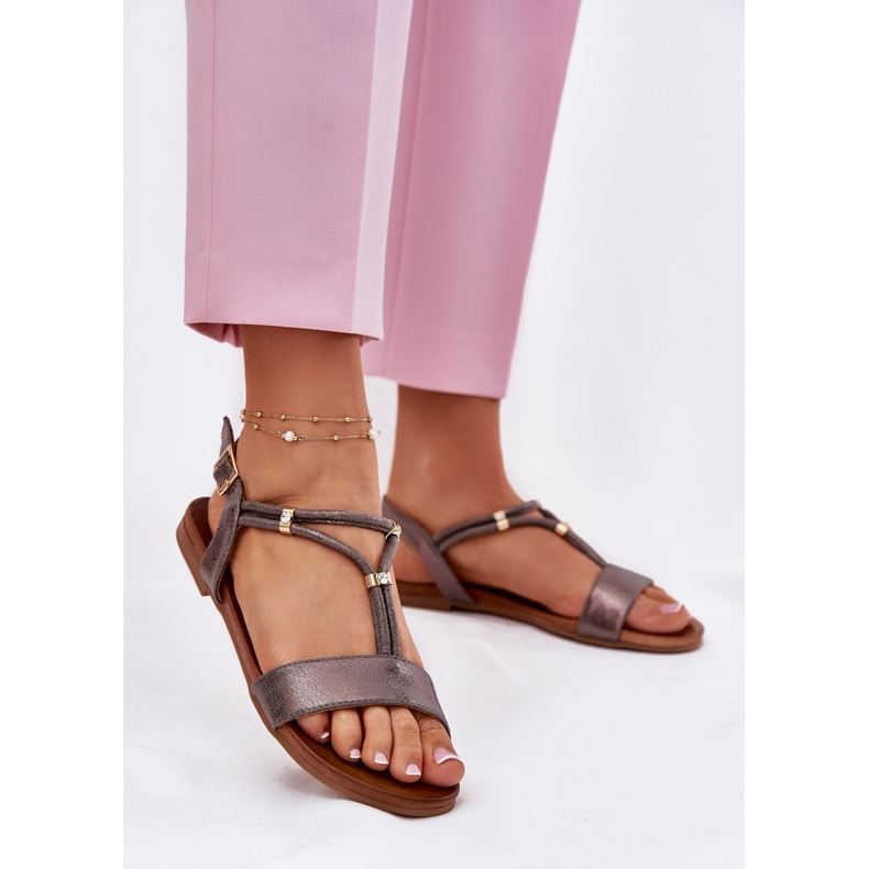 S.Barski Frauen flache Sandalen mit S. Barski KV51-120 Graphitstreifen silber- 2