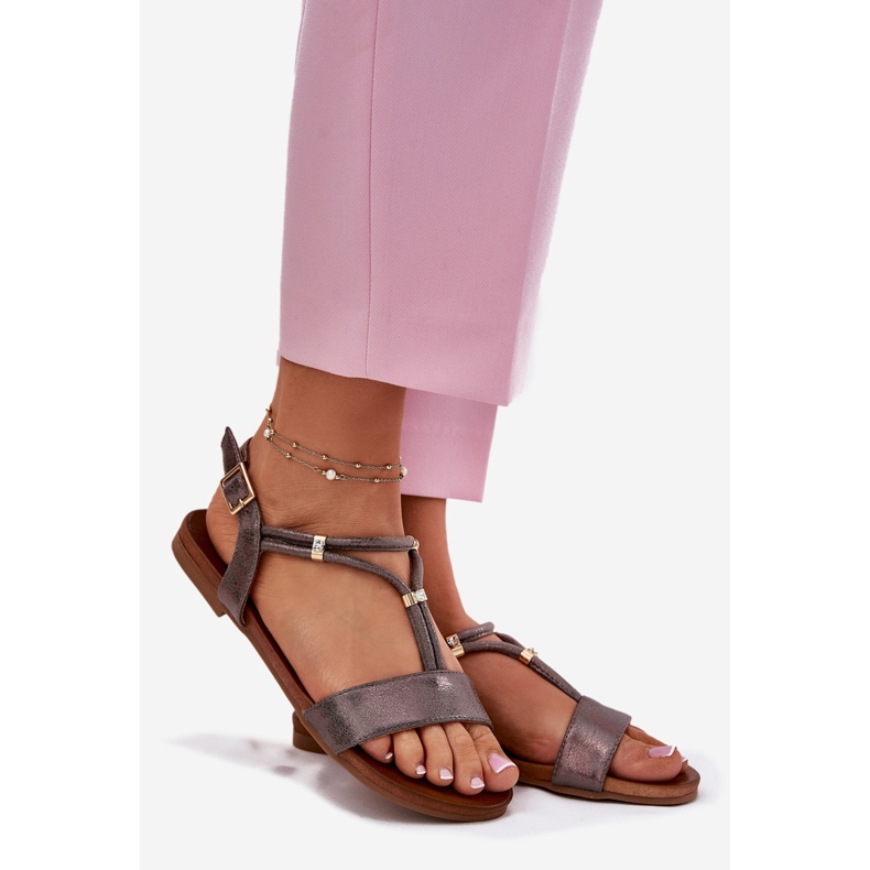 S.Barski Frauen flache Sandalen mit S. Barski KV51-120 Graphitstreifen silber- 1