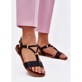 S.Barski Frauen flache Sandalen mit Streifen S. Barski Kv51-120 Schwarz 2