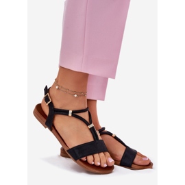 S.Barski Frauen flache Sandalen mit Streifen S. Barski Kv51-120 Schwarz 1