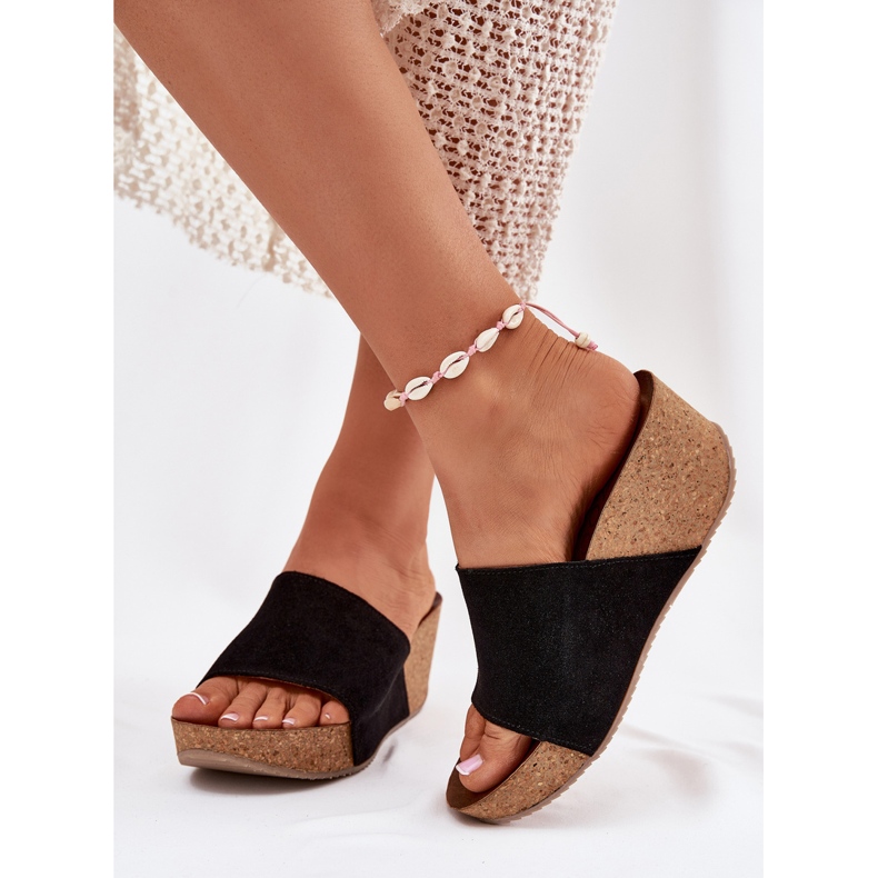 Zazoo 40311 Wildleder Frauenschuhe auf den Korkenkeilen Schwarze Keile 2